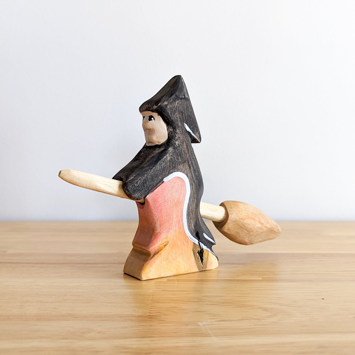Witch with Broomstick - Wooden Toy